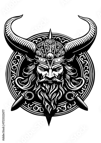 Viking warrior with horned helmet drawing