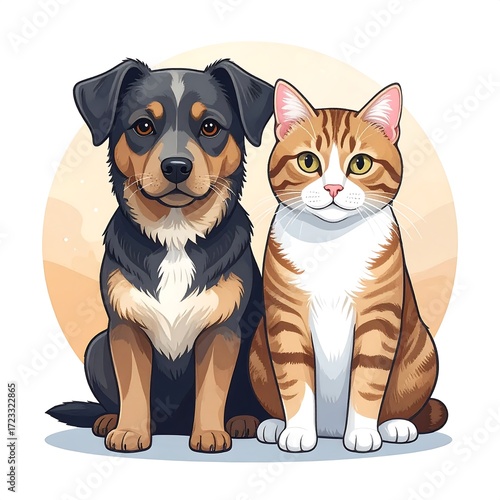 Cute cartoon dog and cat portrait