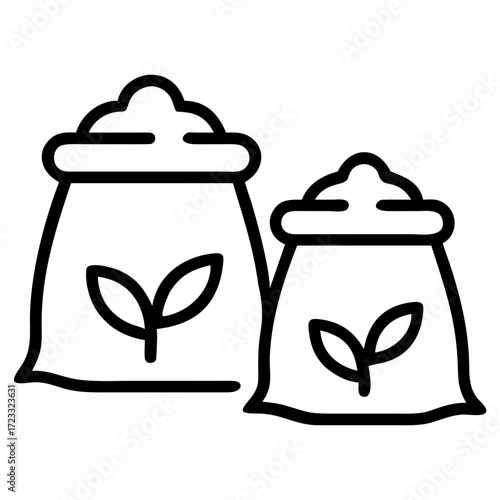two fertilizer vector icon agriculture silhouette, flat design, icon, leaf, plough, vibrant color, bag