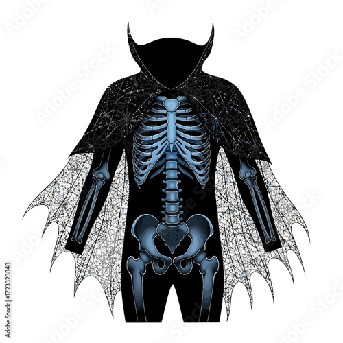 Skeleton vampire costume silhouette isolated on white background