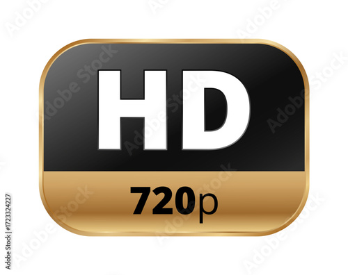 Hd 720p icon with black and gold design for high definition video quality.