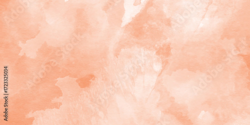 orange watercolor wash texture design, soft edges blending into white background,  splash with subtle speckles watercolor cloud for your design element, soft splash and cloud texture design.