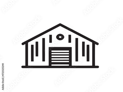 Minimal warehouse logistics facility icon in elegant line art