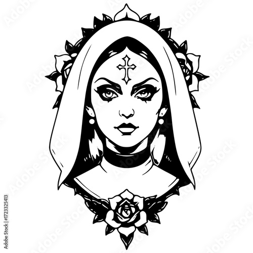 Gothic woman with cross and roses