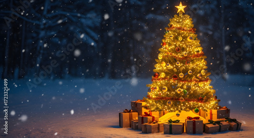 christmas tree in the snow