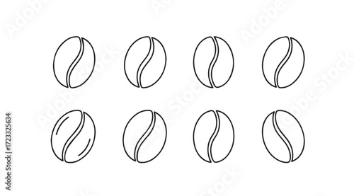 Eight coffee bean silhouettes with subtle textured detail
