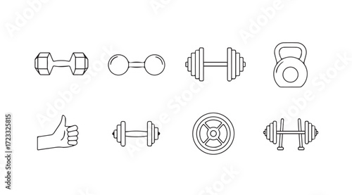 Collection of dumbbell and kettlebell fitness equipment icons silhouette