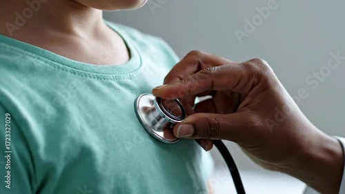 A healthcare professional examines a child's heartbeat using a stethoscope in a bright, modern clinic, emphasizing the importance of pediatric care and health monitoring