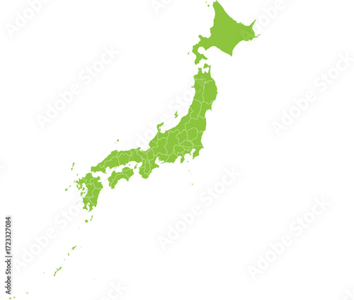 Green Map of Japan with Regions