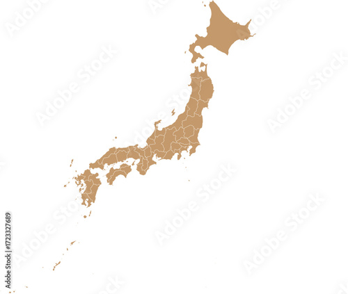 Brown Map of Japan with Regions