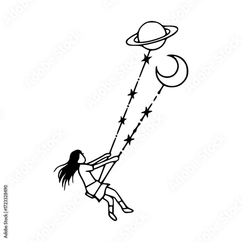 cosmic dreamer: swing to the planets vector illustration