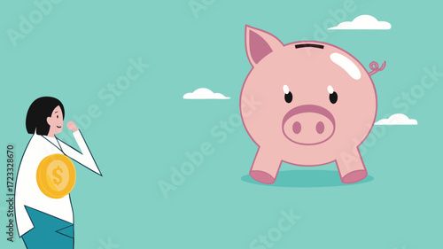 financial question, prepare for the future by saving money, wealth or investment, doubt or confusion, businesswoman with golden coins is confused choosing piggy bank