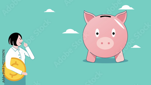financial question, prepare for the future by saving money, wealth or investment, doubt or confusion, businesswoman with golden coins is confused choosing piggy bank