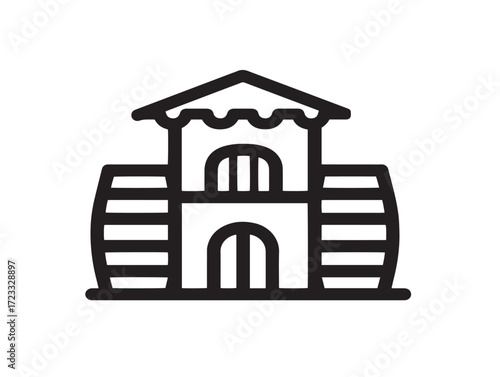 Beautiful elegant winery grapes and bottle icon in clean vector