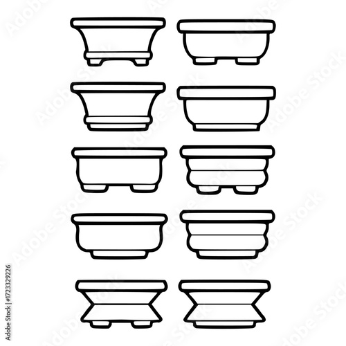 set of empty drawing bonsai pot