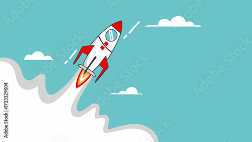 startup business launch or investment profit increase, growing improvement sales, rapid economic growth, businesswoman flying using rocket to reach business success and financial freedom