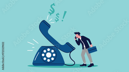 Telephone call to generate lead or sales, telemarketing strategy to promote product or service, Customer follow-up via telephone to increase sales, sales agent talk in phone call with dollar symbol