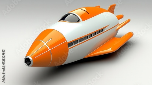Futuristic Orange and White Spaceship 3D Model Render