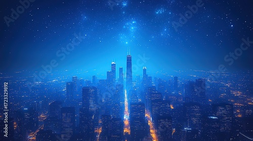 Wallpaper Mural Blue Neon City Skyline Under Starry Night Torontodigital.ca