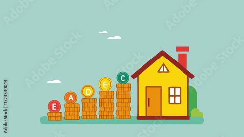 energy efficiency in building house, building architectural procedures to save energy, smart house with energy efficient rating class to save cost green energy