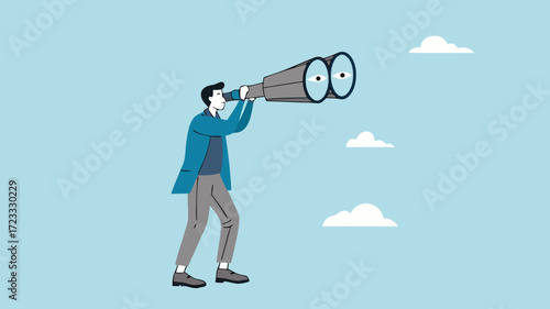looking for new opportunities, finding job, find new strategy to success, looking for job vacancy, analysis or observation concept, smart businessman using binoculars looking for new opportunities
