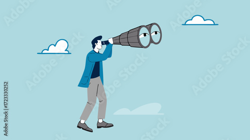 looking for new opportunities, finding job, find new strategy to success, looking for job vacancy, analysis or observation concept, smart businessman using binoculars looking for new opportunities