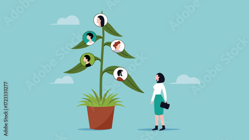 recruitment or find the right candidates, human resources, selecting new employees to handle the business, businessman or HR selecting employee candidates to make business growth illustration