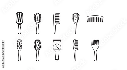 Collection of various hair styling brushes and combs in silhouette