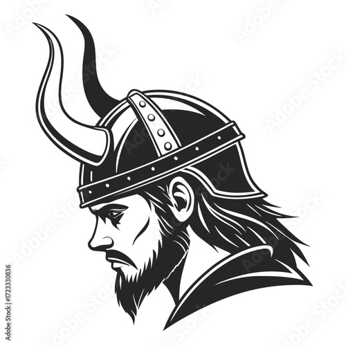 Viking warrior helmet profile fierce bearded man