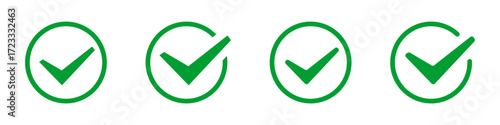 Green check mark symbols in circular frames.