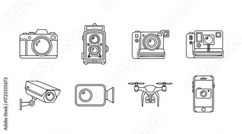 Collection of surveillance and security devices in a distinctive silhouette style