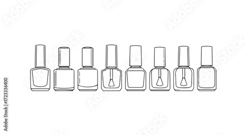 A row of nail polish bottles in a minimalist outline silhouette