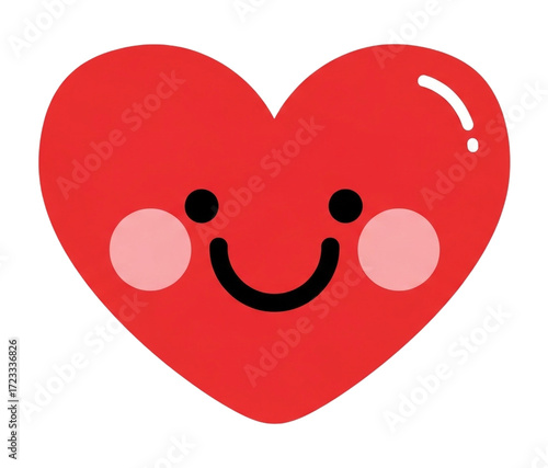 A cheerful red heart with a cute smile and rosy cheeks, isolated on transparent background, spreading love and happiness