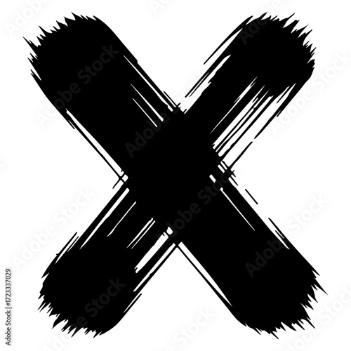 Black Silhouette Brush Stroke Cross Mark for Artistic Rejection, interface design, warning symbols, and modern editorial projects.