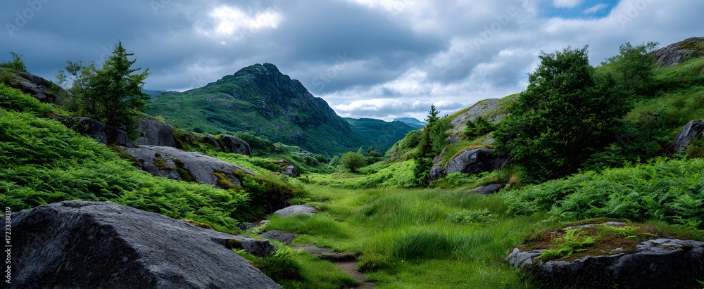 Fototapeta premium The serene highland landscape fills the soul with peaceful calm and vibrant life.