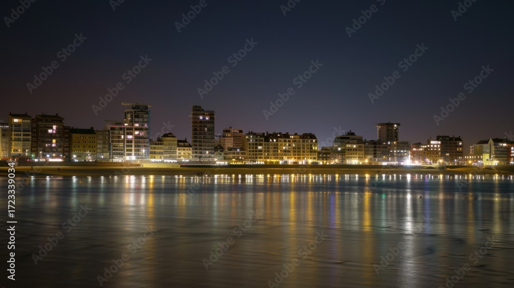 Fototapeta premium Night Urban Landscapes: City Skyline Lights, River Reflections & Panoramic Cityscape Views