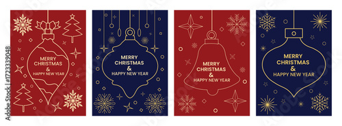 Merry christmas and happy new year greeting card set modern art invitation design