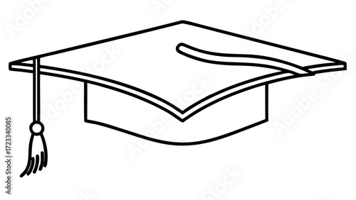 Illustration of a graduation cap with tassel in black and white outline drawing style format image on transparent background silhouette