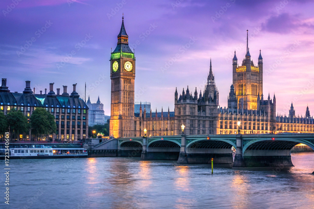 Naklejka premium Beautiful london skyline with big ben parliament and river thames view