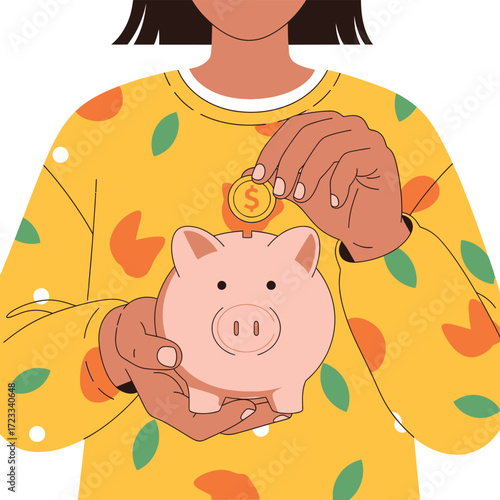 Putting Money in a Piggy Bank for Savings and Investments