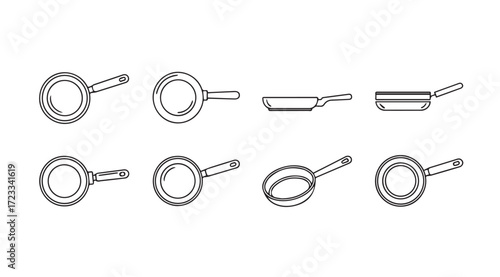 Collection of frying pan illustrations in a distinctive silhouette style