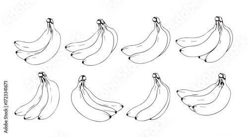 Collection of yellow banana bunches in silhouette style