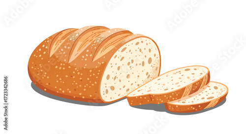 A loaf of freshly baked crusty bread with slices cut from the end.