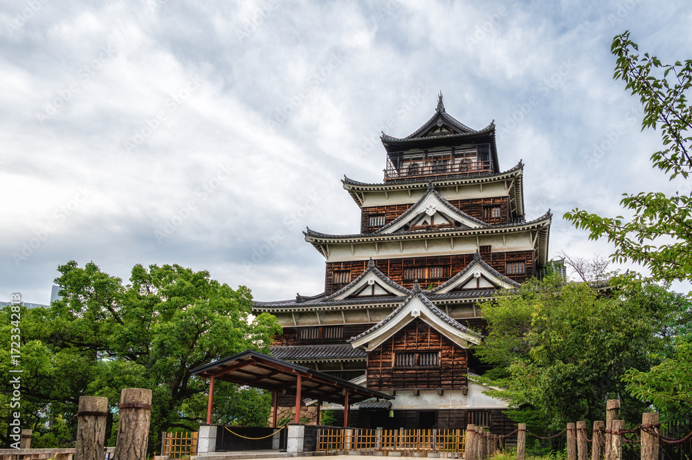 Naklejka premium Traditional Japanese Samurai Castle of Hiroshima, Honshu, Japan, Asia