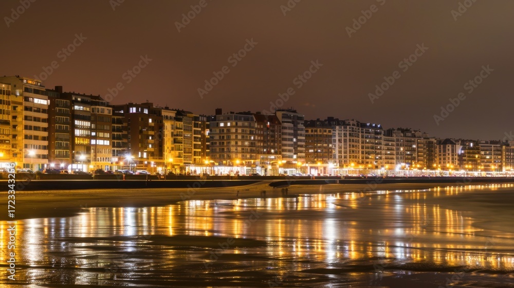 Fototapeta premium Night Urban Landscapes: City Skyline Lights, River Reflections & Panoramic Cityscape Views