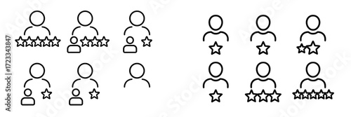 User ratings and reviews illustrated with simple icons representing people and stars at a neutral background