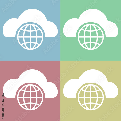 Global cloud computing. Internet network icons. World grid symbol. Web data Vector.