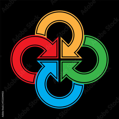 Circular arrows illustration. Recycling loop symbol. Dynamic rotation graphic. Vector business concept.