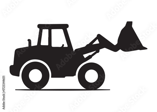 loader logo silhouette vector, tractor loader silhouette vector illustration, construction excavator silhouette vector, heavy construction machine loader logo silhouettes vector on white background