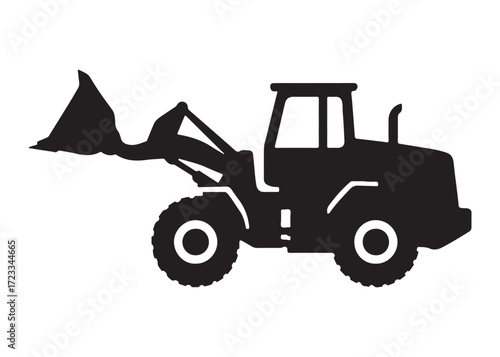 loader logo silhouette vector, tractor loader silhouette vector illustration, construction excavator silhouette vector, heavy construction machine loader logo silhouettes vector on white background